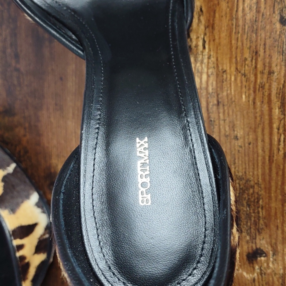 SPORTMAX by Max Mara Leopard Pattern Cow Hair Ankle Strap Heels - Picture 8 of 12